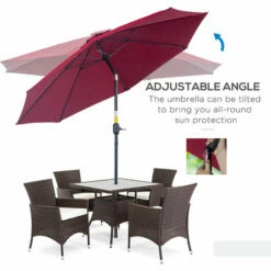 Outsunny 2.7M Patio Umbrella Outdoor Sunshade Canopy W/ Tilt And Crank Wine Red -Outsunny store 6429800 5