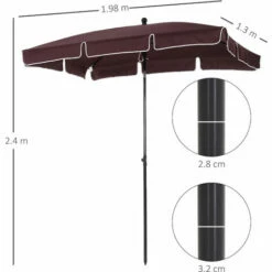 Outsunny Aluminium Sun Umbrella Parasol Patio Rectangular 2M X 1.3M Brown -Outsunny store 6429803 2