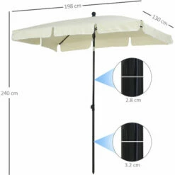 Outsunny Aluminium Sun Umbrella Parasol Patio Rectangular 2M X 1.3M Off-White -Outsunny store 6429804 2