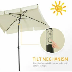 Outsunny Aluminium Sun Umbrella Parasol Patio Rectangular 2M X 1.3M Off-White -Outsunny store 6429804 4