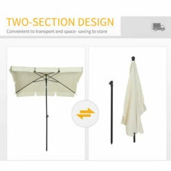 Outsunny Aluminium Sun Umbrella Parasol Patio Rectangular 2M X 1.3M Off-White -Outsunny store 6429804 5