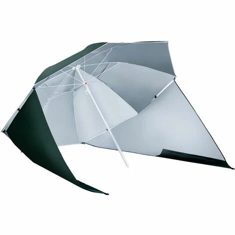 Outsunny Beach Umbrella Sun Shelter 2 In 1 Umbrella UV Protection Steel Green 3 Outsunny Beach Umbrella Sun Shelter 2 In 1 Umbrella UV Protection Steel Green