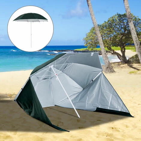 Outsunny Beach Umbrella Sun Shelter 2 In 1 Umbrella UV Protection Steel Green 5 Outsunny Beach Umbrella Sun Shelter 2 In 1 Umbrella UV Protection Steel Green - Image 3