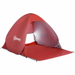 Outsunny 2-3 Person Pop Up Tent Instant Camping Tent Sun Shade Shelter, Red
