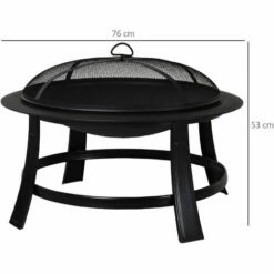 Outsunny Fire Pit Heater Round Cover Wood Burning Metal Black 30” Outdoor -Outsunny store 6429813 2