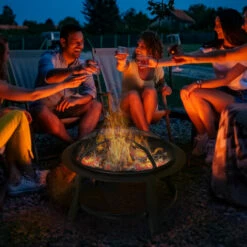 Outsunny Fire Pit Heater Round Cover Wood Burning Metal Black 30” Outdoor -Outsunny store 6429813 3