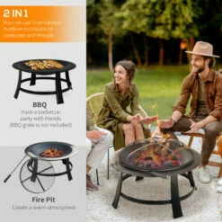 Outsunny Fire Pit Heater Round Cover Wood Burning Metal Black 30” Outdoor -Outsunny store 6429813 4