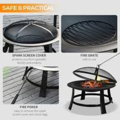 Outsunny Fire Pit Heater Round Cover Wood Burning Metal Black 30” Outdoor -Outsunny store 6429813 5