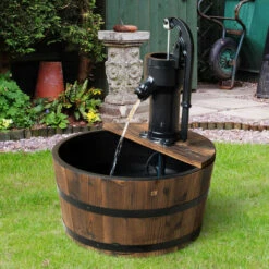 Outsunny Barrel Water Fountain Garden Decorative Water Feature W/ Electric Pump -Outsunny store 6653136 3