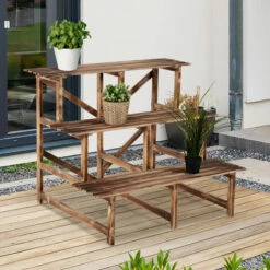 Outsunny Flower Stand Plant Display 3-Tier Holder Wood Garden Patio 100x80x80cm 4 Outsunny Flower Stand Plant Display 3-Tier Holder Wood Garden Patio 100x80x80cm -Outsunny store 6653139 3