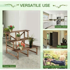 Outsunny Flower Stand Plant Display 3-Tier Holder Wood Garden Patio 100x80x80cm 5 Outsunny Flower Stand Plant Display 3-Tier Holder Wood Garden Patio 100x80x80cm -Outsunny store 6653139 4