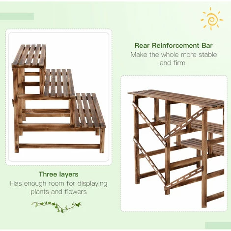 Outsunny Flower Stand Plant Display 3-Tier Holder Wood Garden Patio 100x80x80cm Outsunny Flower Stand Plant Display 3-Tier Holder Wood Garden Patio 100x80x80cm -Outsunny store 6653139 5