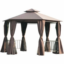 Outsunny 3 X 3(m) Gazebo Canopy 2 Tier Patio Shelter Steel For Garden Brown