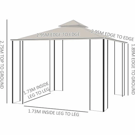 Outsunny Gazebo Party Tent Canopy Sun Shade for Patio Garden Beige 3x3(m) Outsunny Gazebo Party Tent Canopy Sun Shade For Patio Garden Beige 3x3(m) -Outsunny store 6653148 2