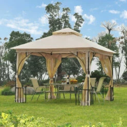 Outsunny Gazebo Party Tent Canopy Sun Shade For Patio Garden Beige 3x3(m) 4 Outsunny Gazebo Party Tent Canopy Sun Shade For Patio Garden Beige 3x3(m) -Outsunny store 6653148 3