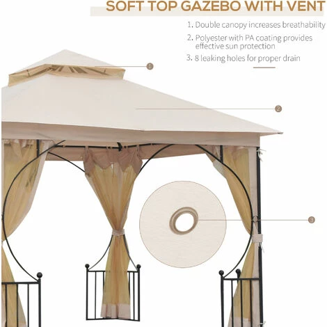 Outsunny Gazebo Party Tent Canopy Sun Shade for Patio Garden Beige 3x3(m) Outsunny Gazebo Party Tent Canopy Sun Shade For Patio Garden Beige 3x3(m) -Outsunny store 6653148 4