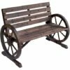 Outsunny 2 Seater Garden Bench W/ Wooden Cart Wagon Wheel Rustic High Back Brown -Outsunny store 6653167 1