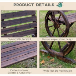 Outsunny 2 Seater Garden Bench W/ Wooden Cart Wagon Wheel Rustic High Back Brown -Outsunny store 6653167 5