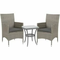 Outsunny Rattan Bistro Set Garden Chair Table Patio Outdoor Cushion Conservatory