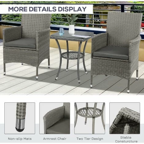 Outsunny Rattan Bistro Set Garden Chair Table Patio Outdoor Cushion Conservatory 7 Outsunny Rattan Bistro Set Garden Chair Table Patio Outdoor Cushion Conservatory - Image 5