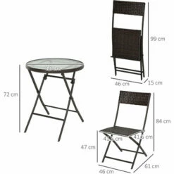 Outsunny 3PC Rattan Bistro Set Folding Rattan Chair Coffee Table Garden Outdoor -Outsunny store 6653175 2