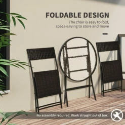 Outsunny 3PC Rattan Bistro Set Folding Rattan Chair Coffee Table Garden Outdoor -Outsunny store 6653175 4