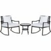 Outsunny 3 Pieces Rocking Chair Bistro Set Furniture Rattan Wicker Brown -Outsunny store 6653176 1