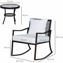 Outsunny 3 Pieces Rocking Chair Bistro Set Furniture Rattan Wicker Brown -Outsunny store 6653176 2