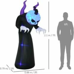 Alternative view of Outsunny 7' Inflatable Halloween Ghost With Horns Lighted Outdoor Decoration