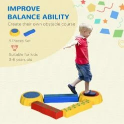 Outsunny 5 PCS Kids Stepping Stones Balance Beam W/ Non-Slip Surface And Bottom -Outsunny store 67528355 5