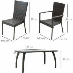 Outsunny 7PC Rattan Dining Set Patio Chair Glass Top Table Wicker Furniture -Outsunny store 6760215 2