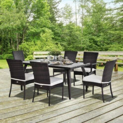 Outsunny 7PC Rattan Dining Set Patio Chair Glass Top Table Wicker Furniture -Outsunny store 6760215 3