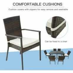 Outsunny 7PC Rattan Dining Set Patio Chair Glass Top Table Wicker Furniture -Outsunny store 6760215 5