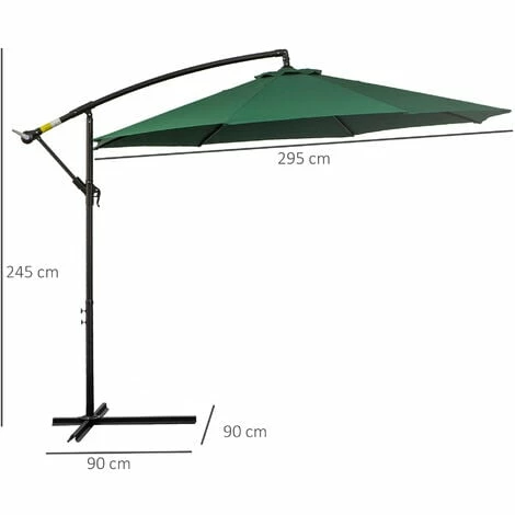 Outsunny 3m Garden Banana Parasol Cantilever Umbrella w/Crank& Base, Dark Green Outsunny 3m Garden Banana Parasol Cantilever Umbrella W/Crank& Base, Dark Green -Outsunny store 6760222 2