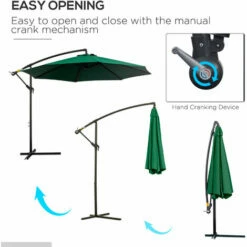 Outsunny 3m Garden Banana Parasol Cantilever Umbrella W/Crank& Base, Dark Green 5 Outsunny 3m Garden Banana Parasol Cantilever Umbrella W/Crank& Base, Dark Green -Outsunny store 6760222 4