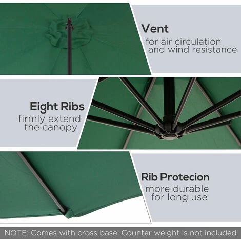 Outsunny 3m Garden Banana Parasol Cantilever Umbrella w/Crank& Base, Dark Green Outsunny 3m Garden Banana Parasol Cantilever Umbrella W/Crank& Base, Dark Green -Outsunny store 6760222 5