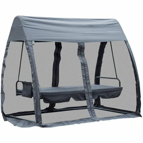 Outsunny Garden Swing Chair Patio Hammock 3 Seater Bench Canopy Lounger Grey Outsunny Garden Swing Chair Patio Hammock 3 Seater Bench Canopy Lounger Grey -Outsunny store 6760227 1