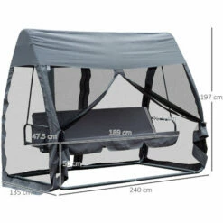 Outsunny Garden Swing Chair Patio Hammock 3 Seater Bench Canopy Lounger Grey 3 Outsunny Garden Swing Chair Patio Hammock 3 Seater Bench Canopy Lounger Grey -Outsunny store 6760227 2