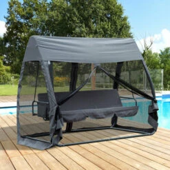 Outsunny Garden Swing Chair Patio Hammock 3 Seater Bench Canopy Lounger Grey 4 Outsunny Garden Swing Chair Patio Hammock 3 Seater Bench Canopy Lounger Grey -Outsunny store 6760227 3