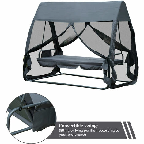 Outsunny Garden Swing Chair Patio Hammock 3 Seater Bench Canopy Lounger Grey Outsunny Garden Swing Chair Patio Hammock 3 Seater Bench Canopy Lounger Grey -Outsunny store 6760227 5