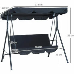 Outsunny Outdoor Metal Hammock Swing Chair 3-Seater Patio Bench Garden Black -Outsunny store 6760228 2
