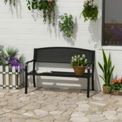 Outsunny 2 Seater Metal Bench Patio Park Loveseat Garden Chair Outdoor Seating -Outsunny store 6760230 3