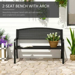 Outsunny 2 Seater Metal Bench Patio Park Loveseat Garden Chair Outdoor Seating -Outsunny store 6760230 4