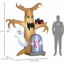 Alternative view of Outsunny 8' Inflatable Halloween Ghost Tree W/ White Ghost And Tombstone LED