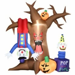 Outsunny 7' Inflatable Halloween Ghost Tree W/ Upside-down Clown Pumpkins LEDs