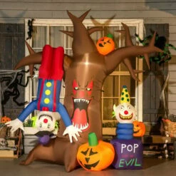 Outsunny 7' Inflatable Halloween Ghost Tree W/ Upside-down Clown Pumpkins LEDs -Outsunny store 69122770 3