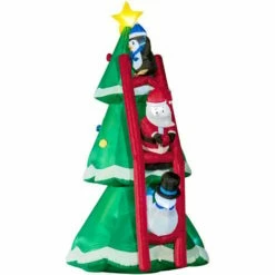Outsunny 8ft Inflatable Christmas Tree W/ Santa Claus Penguin Snowman On Ladder