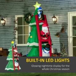 Outsunny 8ft Inflatable Christmas Tree W/ Santa Claus Penguin Snowman On Ladder -Outsunny store 69122773 4