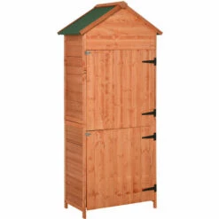 Outsunny Wooden Garden Shed Outdoor Shelves Utility Tool Storage Cabinet Teak