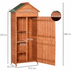 Alternative view of Outsunny Wooden Garden Shed Outdoor Shelves Utility Tool Storage Cabinet Teak